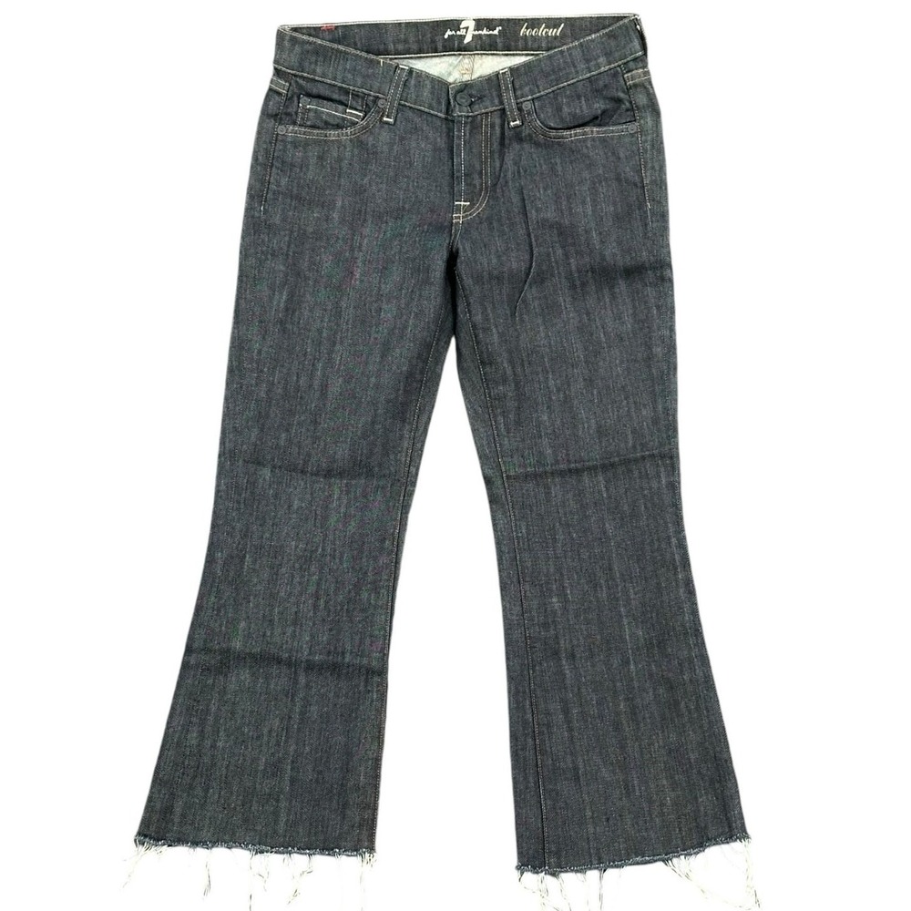 7 For All Mankind Jeans Womens 27 Blue Dark Wash Denim‎ Raw Hem Stretch Low Rise